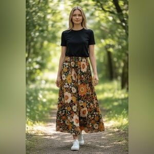 NATURAL LIFE DARK FLORAL MIDI SKIRT SZ SMALL MEDIUM